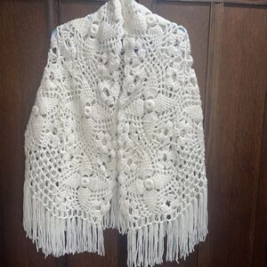 Handmade Crochet Wrap/Shawl Cream Boho Western Grannycore Grannychic